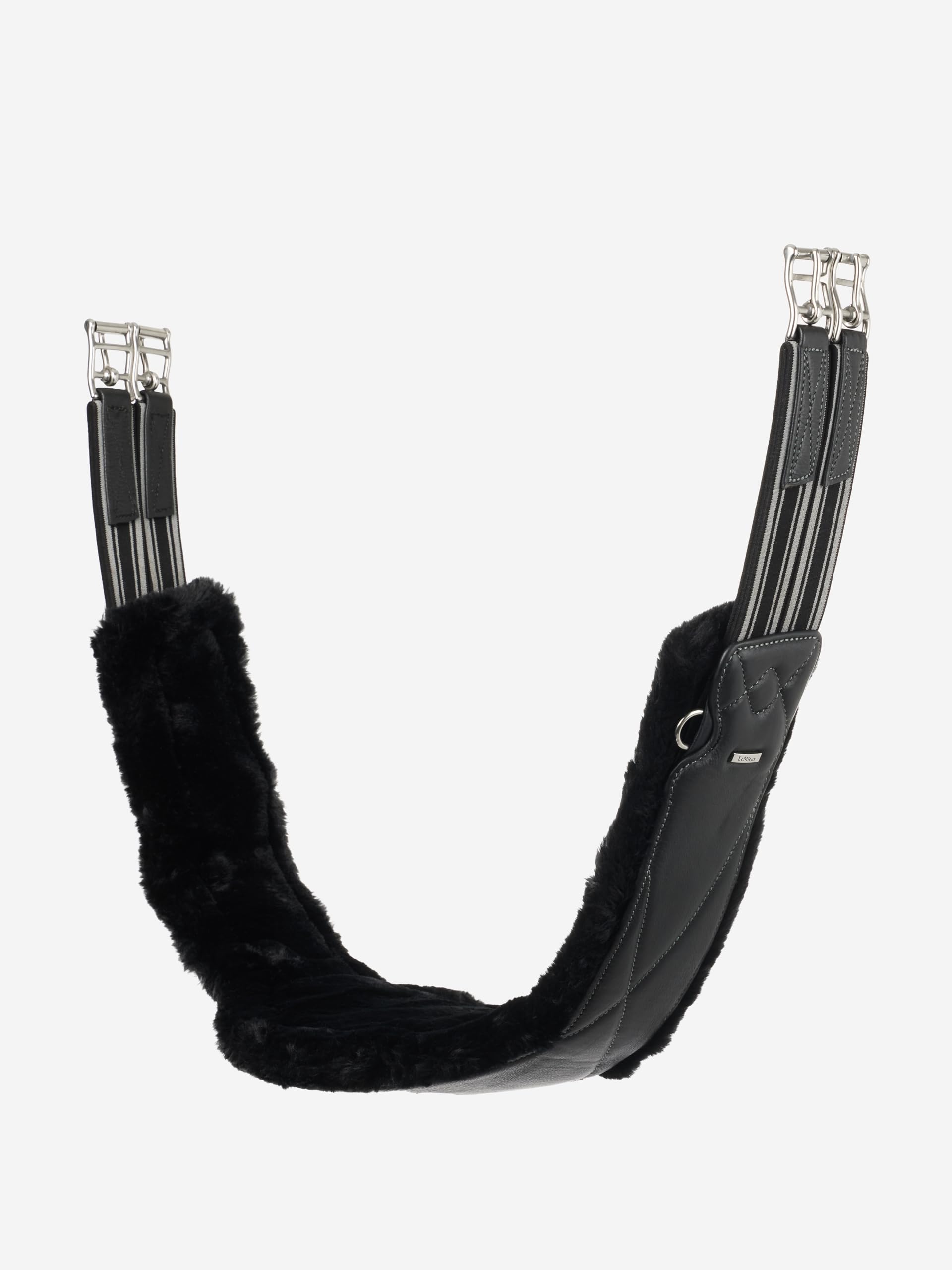 LeMieux Arika Simuwool Contoured Long Girth - Soft Supple Leather - Elasticated Ends - Washable Detachable Simuwool - Black - 130cm