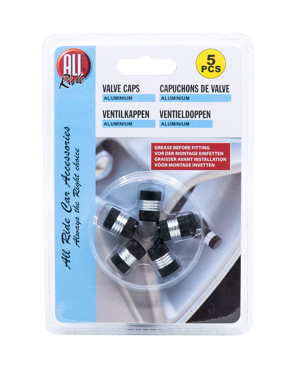 All Ride 871125238010 Valve Caps Set Black/Silver