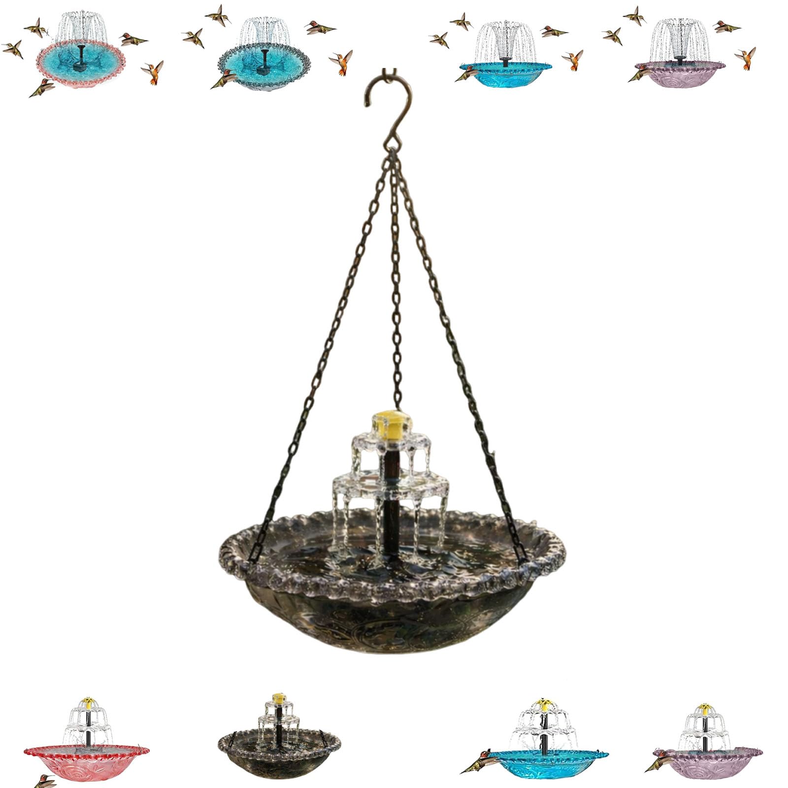Solar Cascade Hanging Bird Bath Fountain, Outdoor Hanging Bird Bath with Solar Fountain, Hanging Humming Birdbath with Solar Pump, Hanging Water, Attracts Hummingbirds & Wild Birds (Blue,A) — view 13
