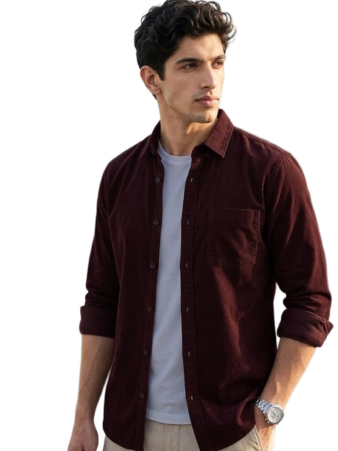 Urbano Fashion Men's Cotton Casual Shirt Cocoa - Image 1