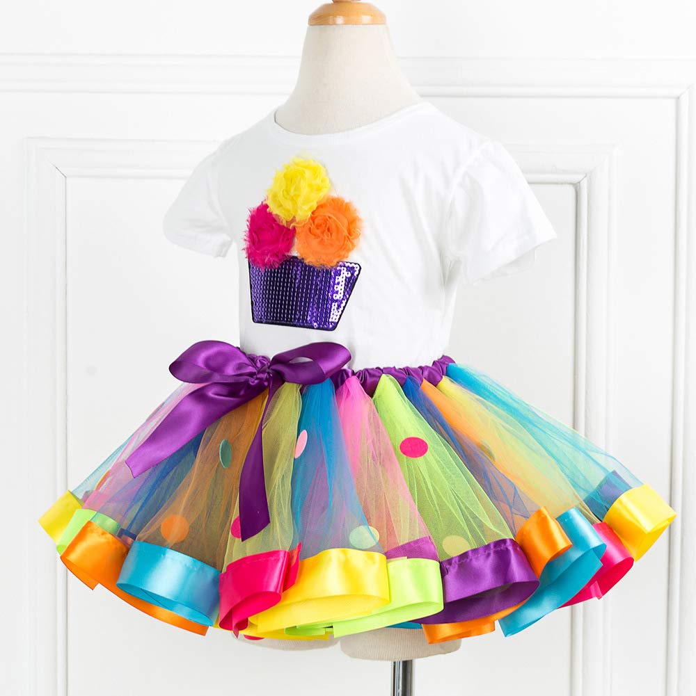 Gonna da balletto con tutù arcobaleno per ragazze, con camicia, collana e braccialetto