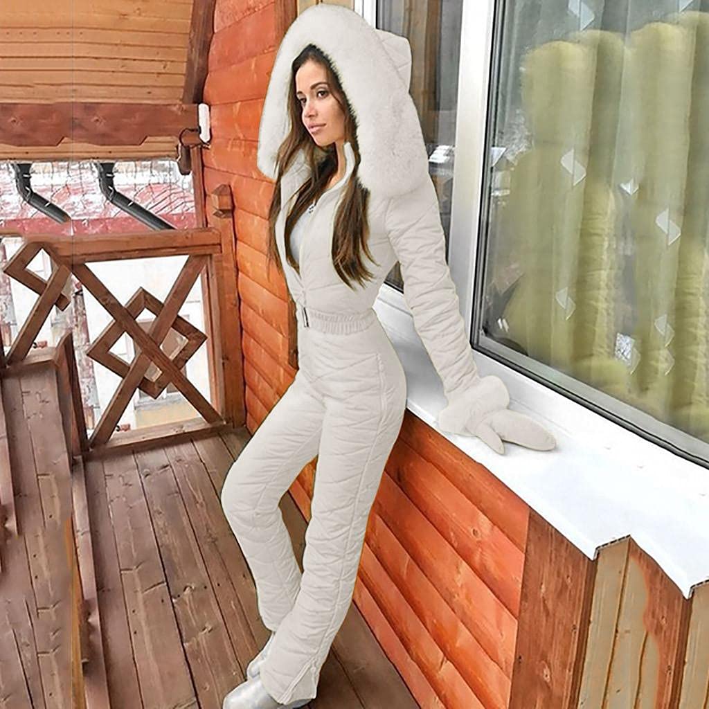 Traje de nieve para mujer, mono largo, de esquí, para invierno, abrigado, con capucha, impermeable, para exteriores