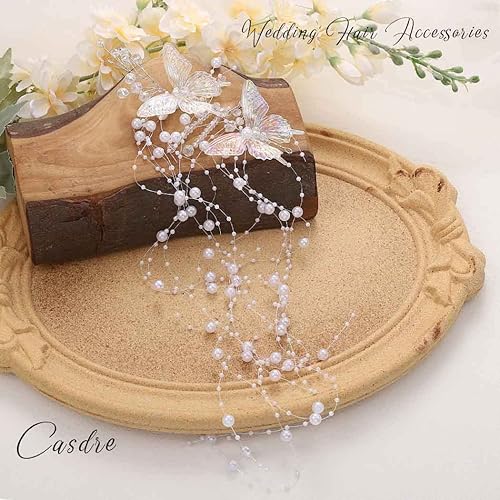 Miniatura 2 de CASDRE Mariposas novia boda pelo vid plata perla novia diadema diadema Rhinestone accesorios para el cabello para mujeres y niñas