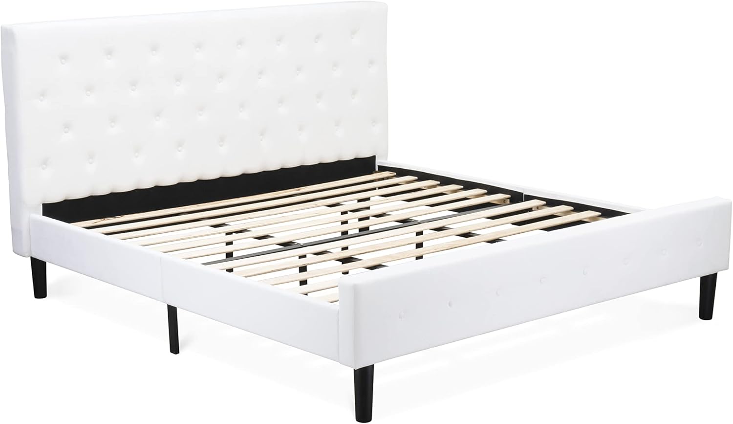 East West Furniture NL19K-1HI14 2 Piece Bedroom Set - King Size Button Tufted Bed - Linen white Velvet Fabric Upholstered Headboard and an Urban Gray Finish Nightstand