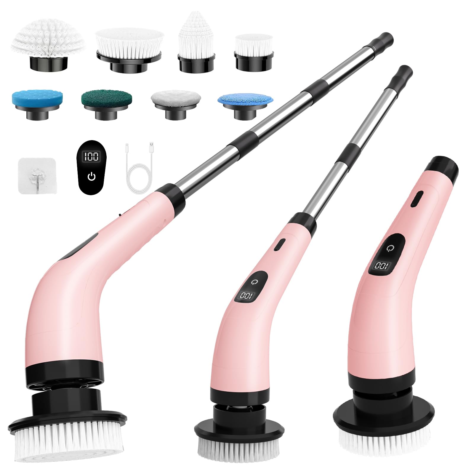 SINZUX Electric Spin Scrubber, Electric Cleaning Brush with 8 Replaceable Brush Heads, Power Scrubbing Brush with LED Display and Adjustable Extension Handle, Power Scrubber for Bathroom Kitchen Car — image 1