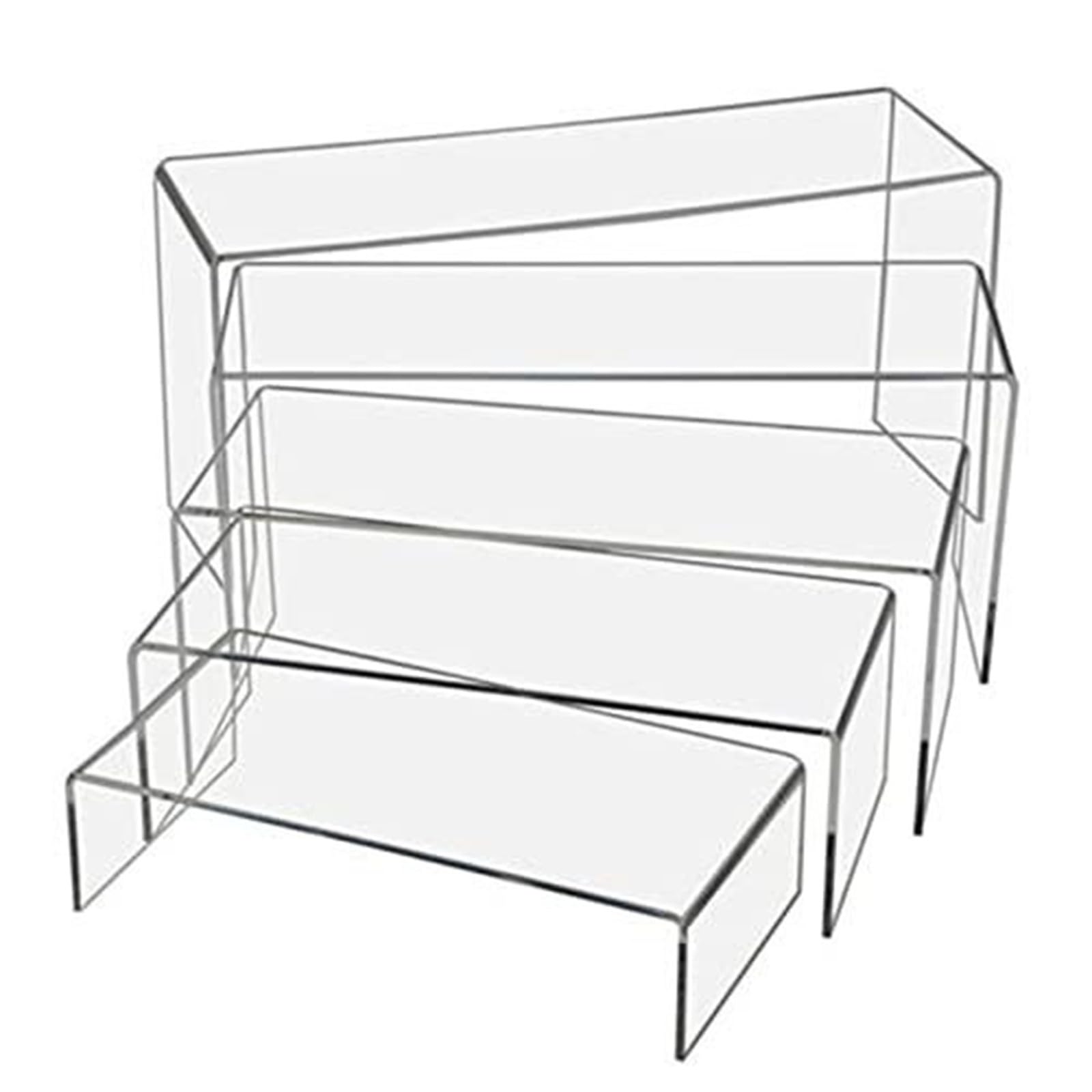 Xjdzineq 5 Pack Countertop Acrylic Display Stands 5 Tiered Risers Shelf for Collectibles Figures Toy Cupcake Organizers Rack Perfumes Organizers