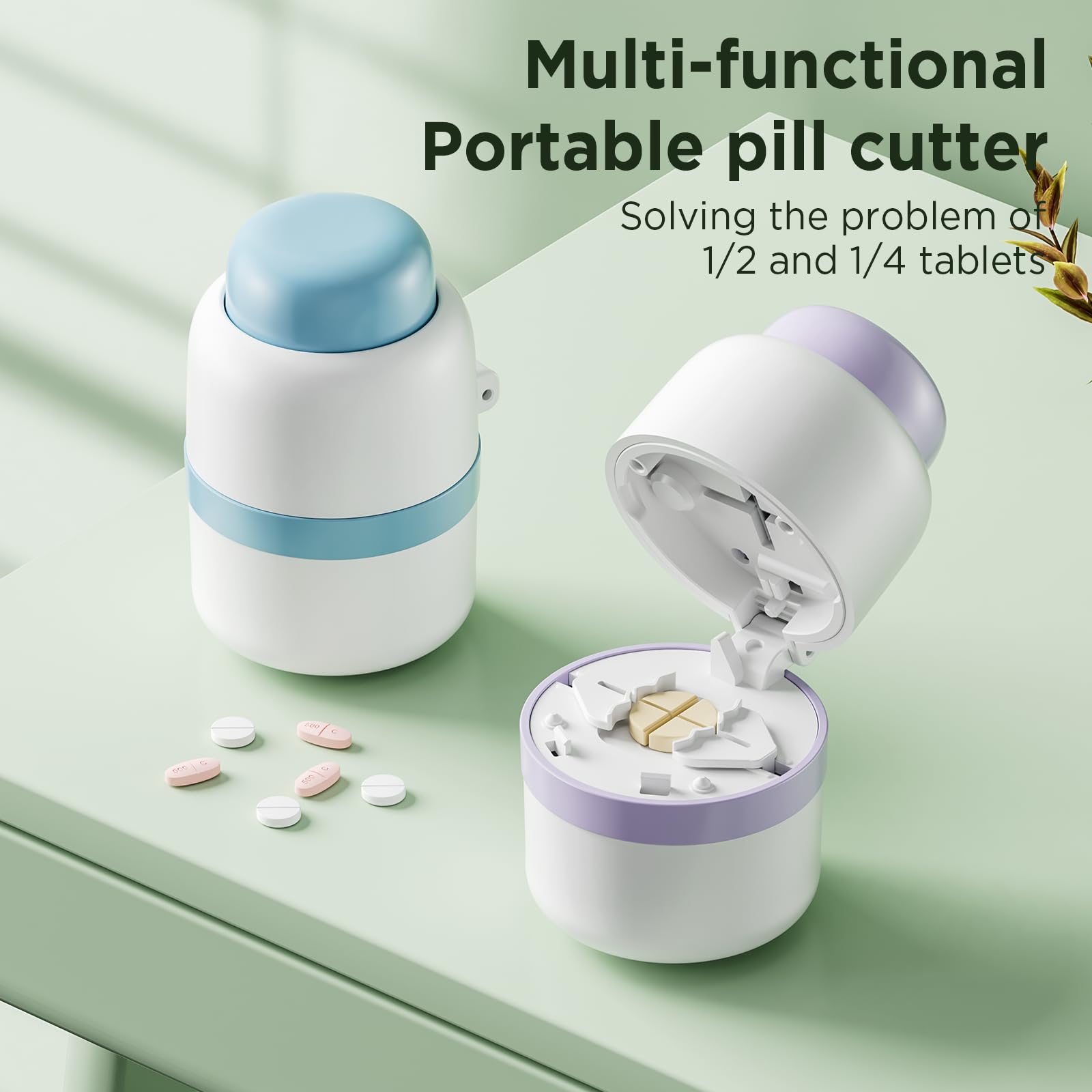 Pill Cutter 1/4 - Pill Splitter with Stainless Steel Blade for Cutting Small Pills or Large Pills in one Fourth, Suitable for Cuting Vitamins, Tablets (1-4 Blue) — Amazon image 3