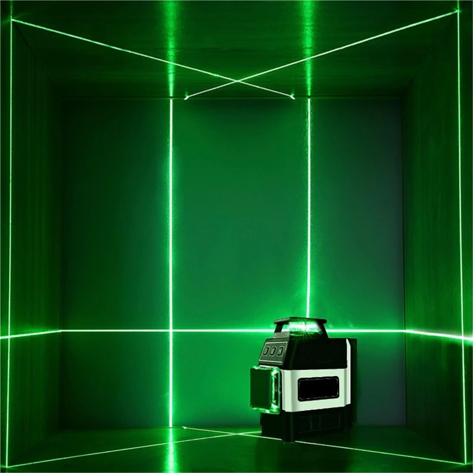Dalmierz laserowy, Mini Poziomica Laserowa 12 Linii 3D Samopoziomujący 360° W Poziomie I Pionie Krzyżowa Zielona Wiązka
