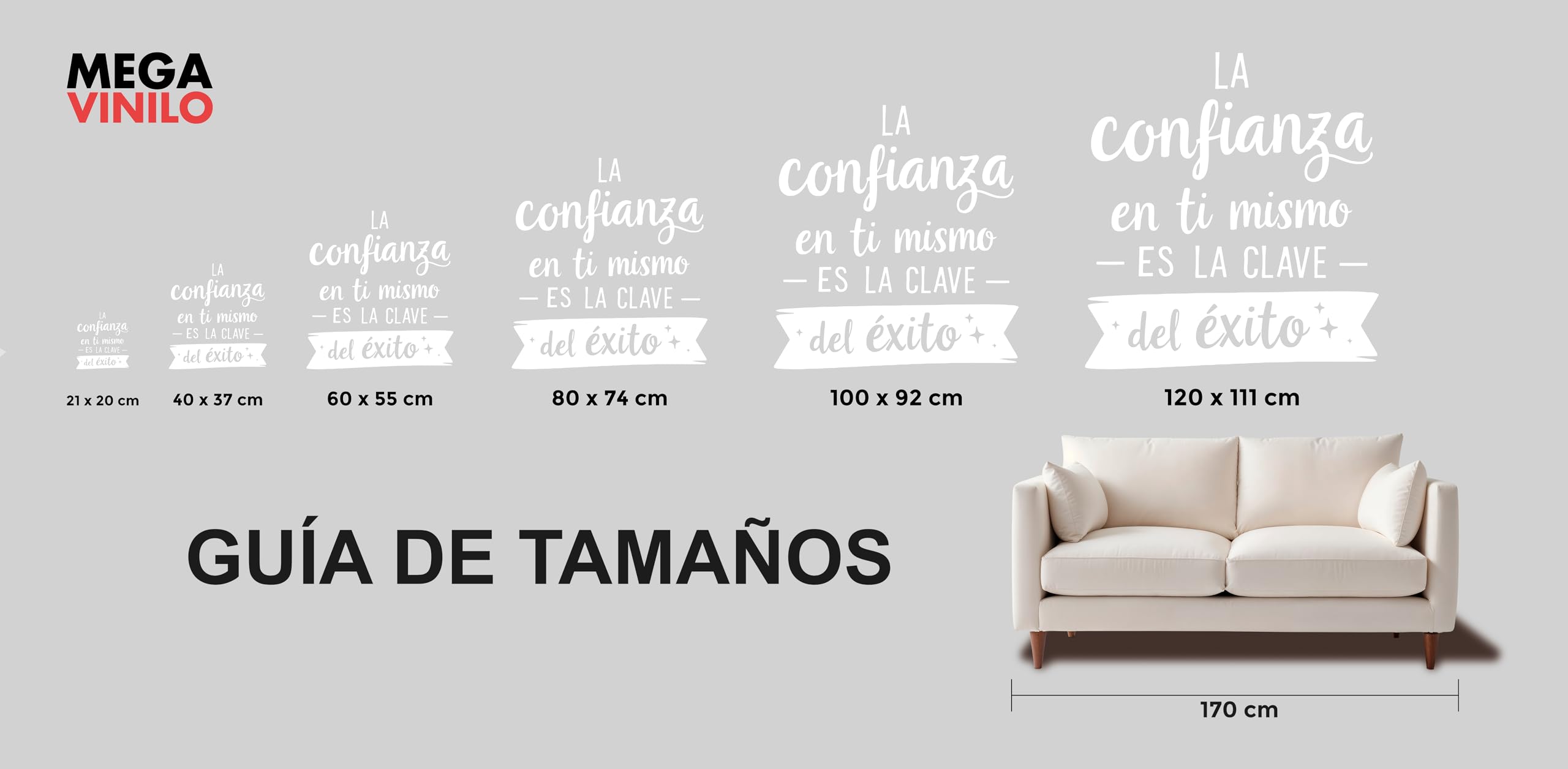 Vinilo Decorativo de Pared con Frase Motivadora "La Confianza en Ti Mismo es la Clave del Éxito" | Adhesivo para Hogar u Oficina | Pegatina con Mensaje Inspirador (Blanco, 120 x 111 cm)