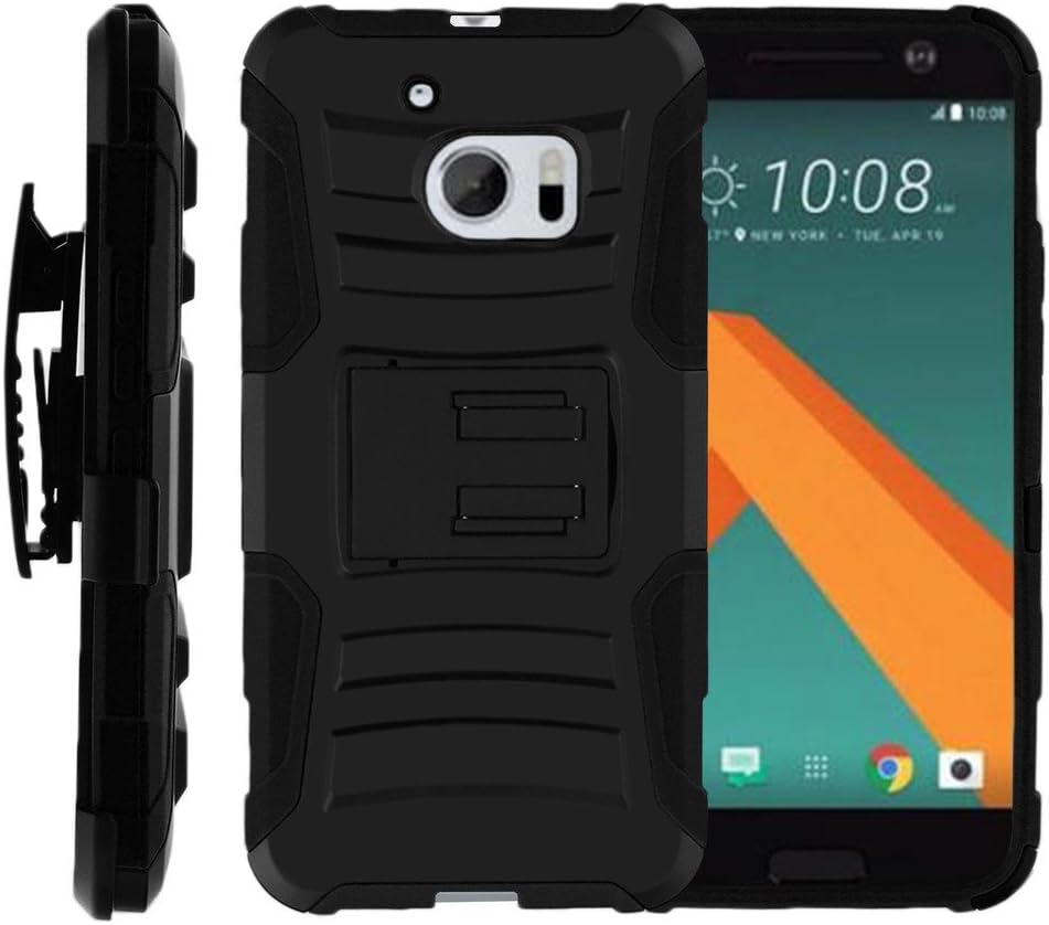 TurtleArmor | Compatible with HTC 10 Case | One M10 Case | HTC 10 Lifestyle [Hyper Shock] Rugged Combo Holster Belt Clip Hybrid Camo Case Silicone with Kickstand - Black