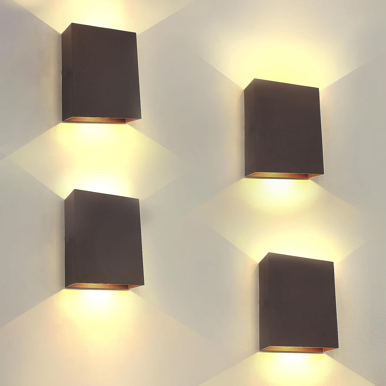 KICAAO LED Wall Sconces 4 Pack, 12W Modern Wall Lamp, Black Up Down Wall Mount Lights for Living Room Hallway Bedroom Decor, Hardwired Aluminum Wall lamp