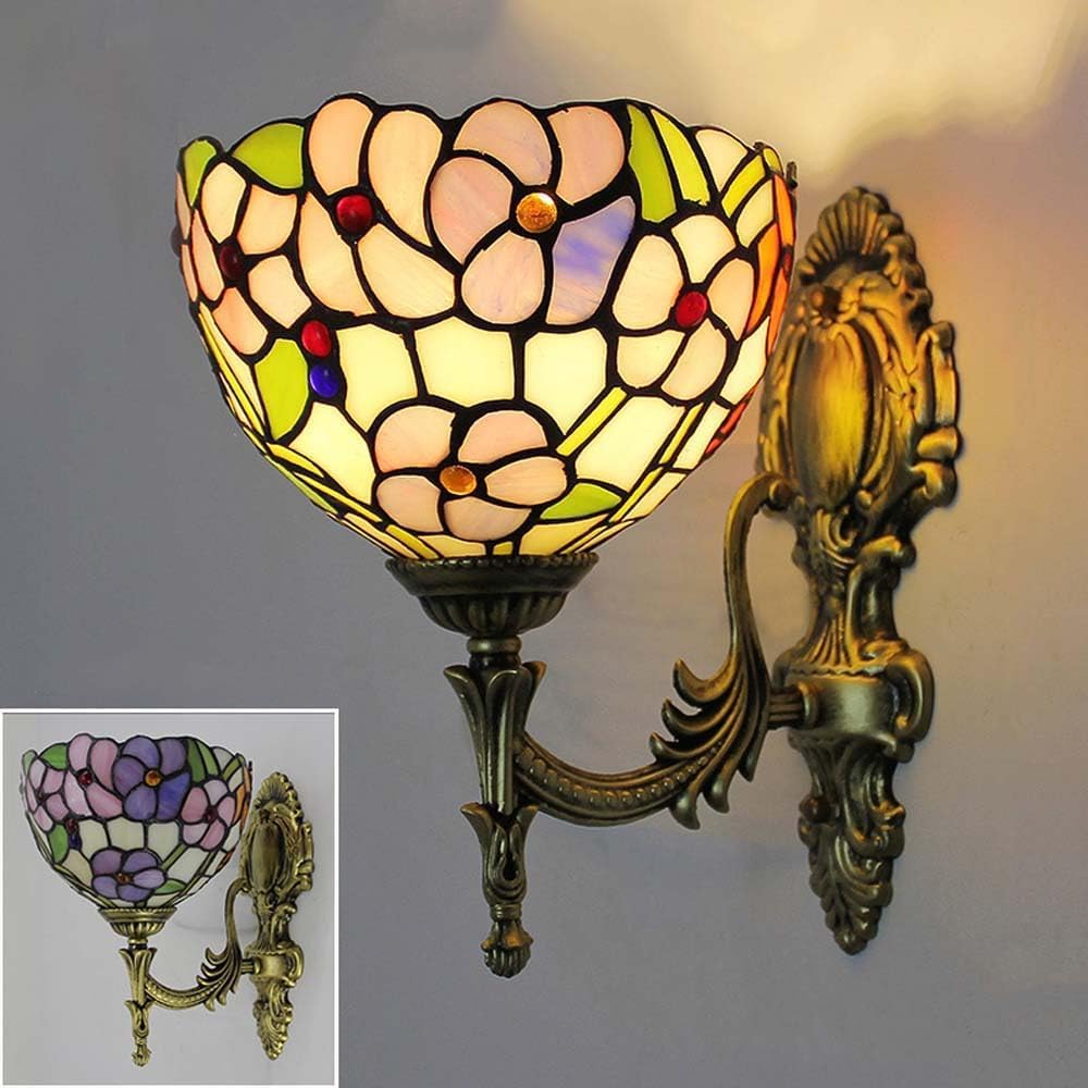 SXSCARKX Stained Glass Lamp Wall with Shade and Metal Frame, Light Indoor Vintage Sconces for Living Room Corridor Stairs Hallway (I)