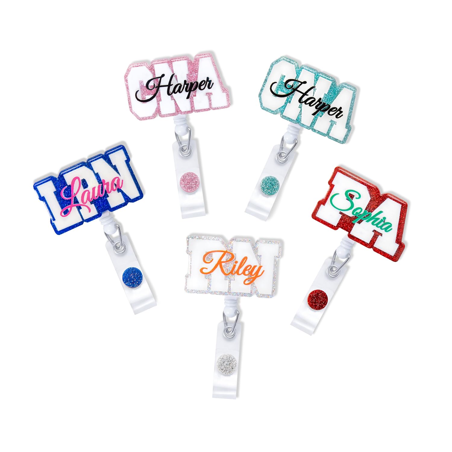 callie Custom Glitter Name Badge Reel Nursing, Personalized Retractable Medical Assistant ID Badge Holder for Nurse Doctor RN PA CNA MA CMA