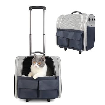 JIASONGOO Backpack Pet Travel Carrier with Double Wheels, Pet Carrier Backpack, Cats/Dogs Roller Backpack, Fit Up to 18 Pounds Pet, Fit for Maine Coon/Yorkie/Chihuahua