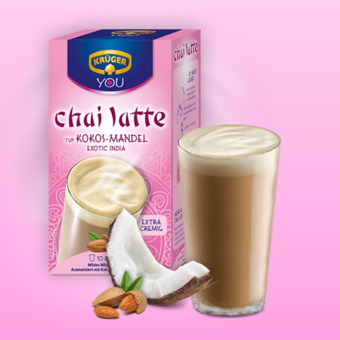 Krüger You Chai Latte Kokos-Mandel 6×250 g (1,5 kg) | Aromatisches Instant-Getränk | Würziger Chai mit Kokos- & Mandel-Note | Schnell zubereitet | Vorratspack für Büro, Zuhause & To-go