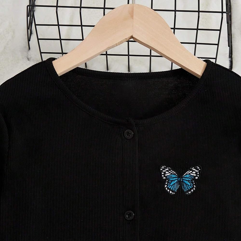 2-teiliges Mädchen-Outfit mit Schmetterlings-Aufdruck, Pullover und Overall, 7–13 Jahre