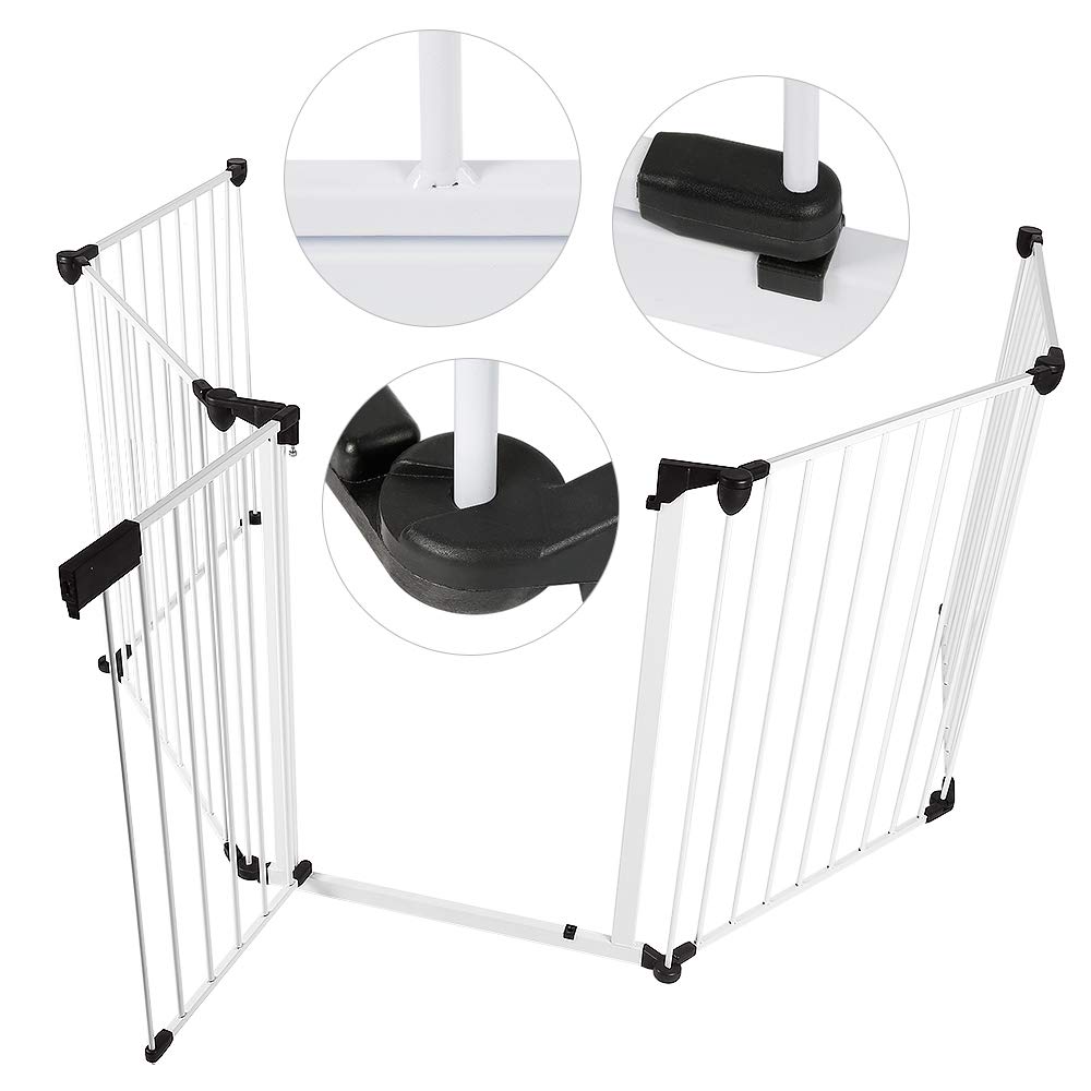 Barrera de seguridad infantil – Barrera de seguridad Chimenea Rejilla protectora con puerta y 5 paneles Longitud total 310 cm– 5 elementos – Premontado (310cm-Blanco)