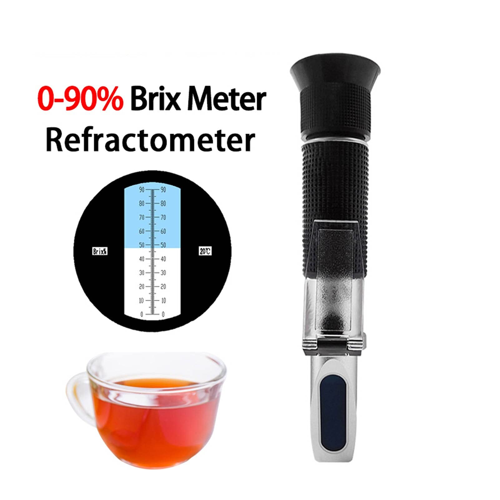 Kit réfractomètre, 0-90% Mètre, Testeur de Suger, Jus de Fruits Boire Compteur Sweet Compteur Miel Réfractomètre Suger Content Testeur
