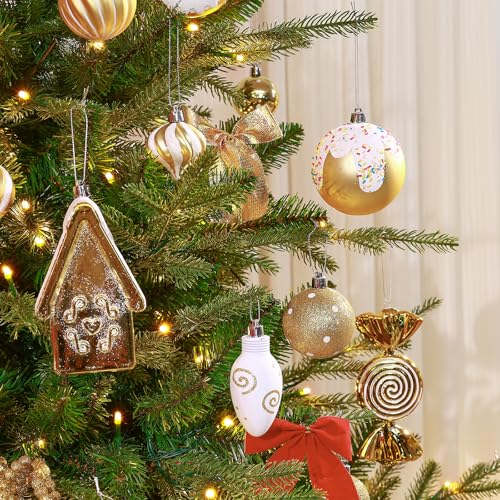 SHareconn 86pcs Christmas Tree Balls Ornaments, Shatterproof Plastic Decorative Baubles for Christmas Tree Decorations, Holiday Wedding Party Decoration, Festive Ornaments,White Gold by SHareconn - Image 6