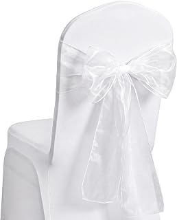 Tosnail 30 Pack Organza Chair Sashes, 108 x 6.7 Inches Tulle Bows Ties, Wedding Bands Decoration, Party Chairs Cover Ribbons, White