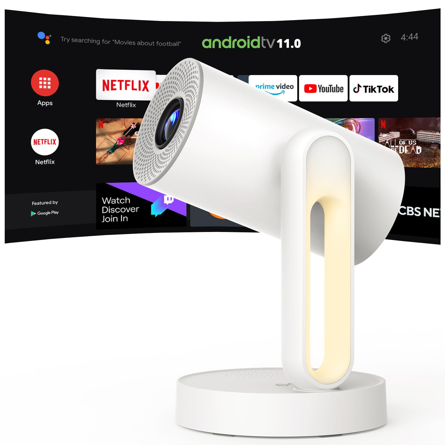 Proyector 4K Android TV 11.0 Integrado Netflix Certificado, ETOE Mini Proyector Portatil 140°de Techo Giratorio 300ANSI/Auto Keystone/5G WiFi/Luz Nocturna/lLente de Gran Angular, Proyector Gaming 2 61c8YUCm8SL