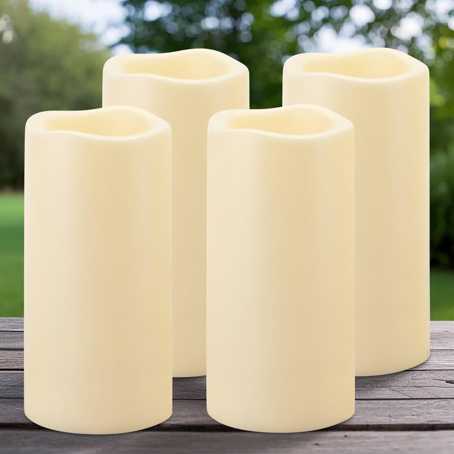 4" x 8" Large Waterproof LED Candles with Timer, Battery Operated Outdoor Flameless Candles, Flickering Plastic Electric Waterproof Pillar Candle for Garden Outside Lanterns Decorations, 4 Pack