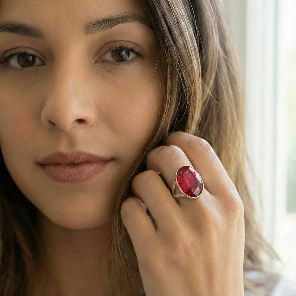 JEWELOPORIUM 925 Sterling Silver Overlay Handmade Jewelry Oval Labradorite, Rose Quartz, Crystal, Tiger Eye Chunky Natural Gemstone Boho Ring For Women