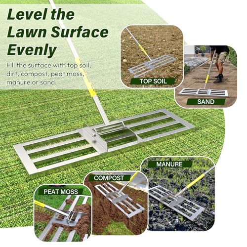 Lawn Leveling Rake, Lawn Leveler Rake with Adjustable Stainless Steel Handle, Lawn Level Tool for Soil with Handle for Yard, Garden, Golf Leveling, 6.5FT- 30 x 10 inch by SWELGO - Used condition - Image 2