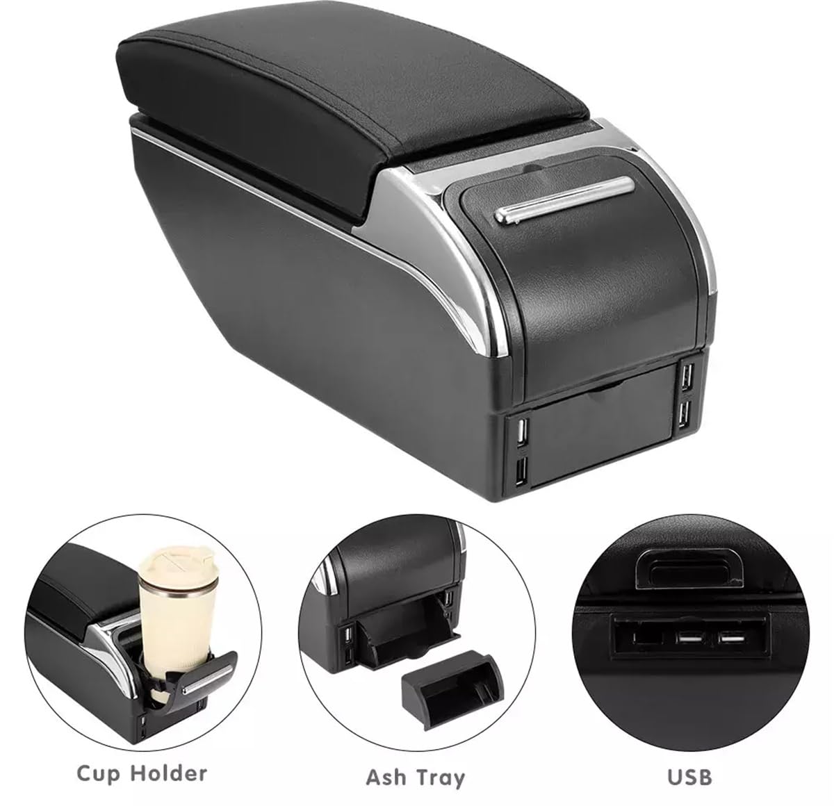 Armlehnenbox für Ford Fiesta MK7 2009-2017, Armlehne Mittelarmlehne mit 7 USB-Anschlüssen, Mittelkonsole zur Aufbewahrung und Armlehnenmodifikation