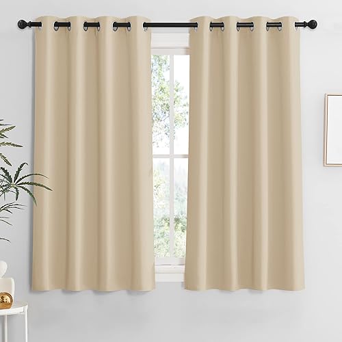 Miniatura 166 de RYB HOME Juego de 2 paneles de cortinas opacas grises de 63 pulgadas de largo, cortinas sólidas resistentes para oscurecer la habitación