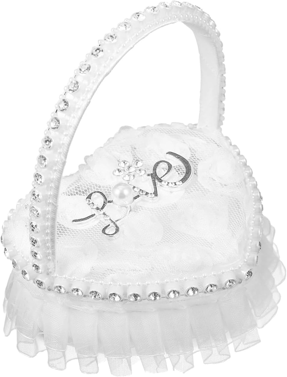 Amosfun Heart Shape Lace Ring Pillow with Handle - Engagement Ring Pillow for Wedding Ceremony - Earrings and Necklaces Small Portable Display Box