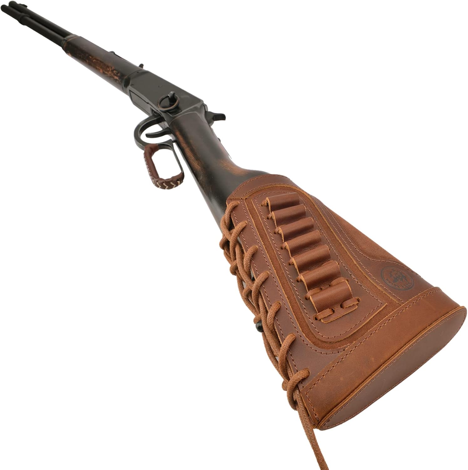 Lefty Handed Leather Rifle Buttstock Cover with Gun Sling for .357 .30-30 .35 .38