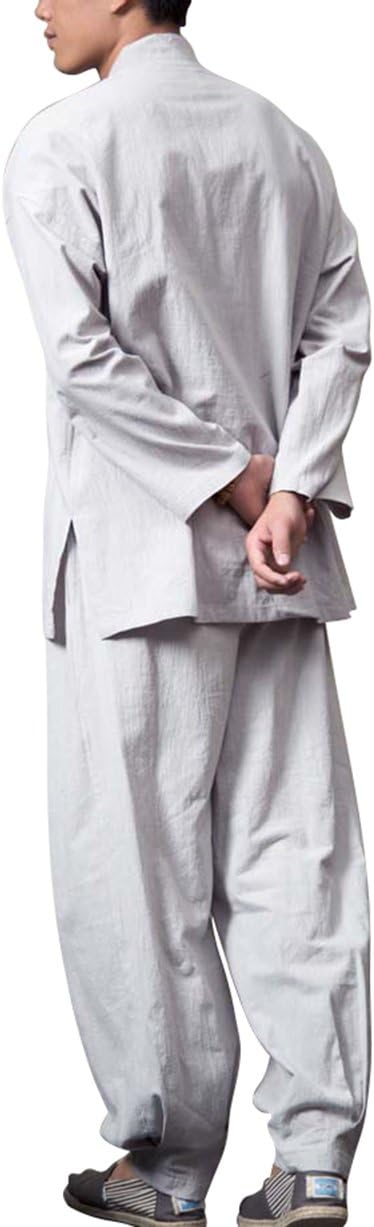 Buddhist Monk Suits Vintage Religion Suits V-Neck White Gray Khaki S-XXL