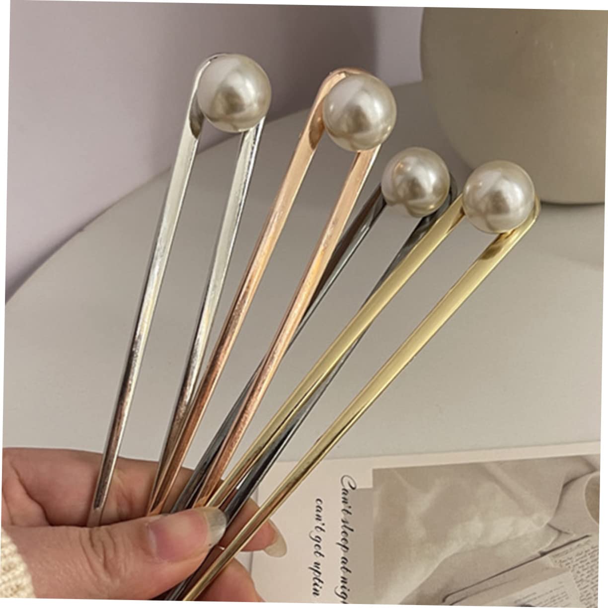 Housoutil 12pezzi Forcine Per Metallo Con Perle Accessori Eleganti Per Chignon Per Cerimonie e Occasioni Speciali e Gunmetal