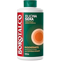 Borotalco, Bagnodoccia Buonasera Rigenerante, con Particelle Leviganti Biodegradabili e Profumo di Ambra Speziata, Texture Ricca e Cremosa, Dona Vitalità, Ideale per la Sera, Flacone 500 ml
