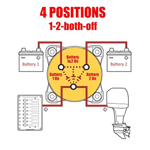 Miniatura 3 de Ampper Interruptor de desconexión de batería de 1-2-2-ambos apagados, interruptor aislante de apagado maestro de batería de 12-48 V con orejetas