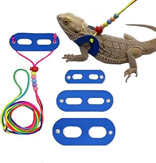 3 Packs Bearded Dragon Harness and Leash Adjustable(S,M,L) - Soft Leather Reptile Lizard Leash for Amphibians and Other Small Pet Animals (Blue)