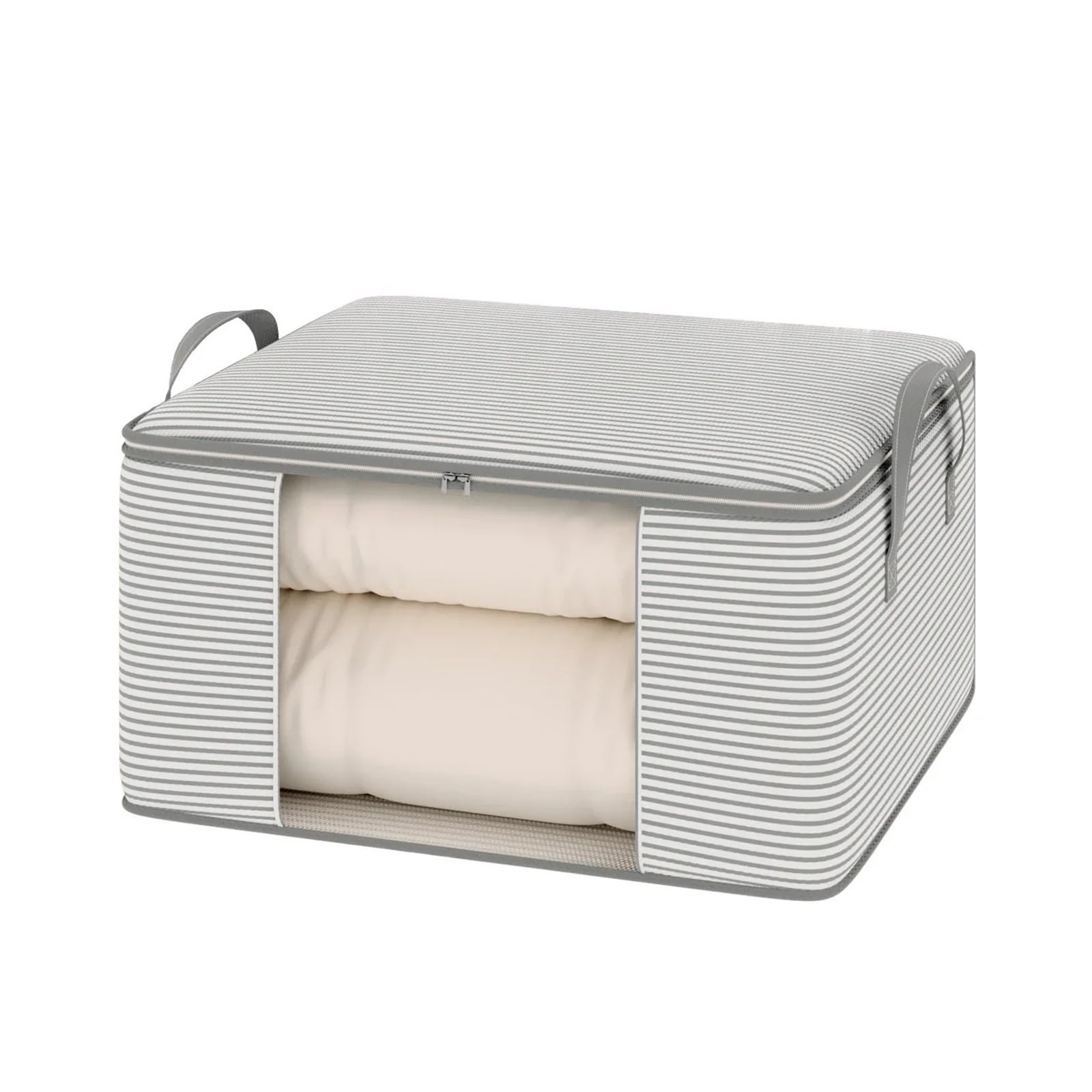 Box-shaped Non-woven Storage Bag, Thickened Visible Organizer for Clothes & Quilts(Gray fabric 50L)