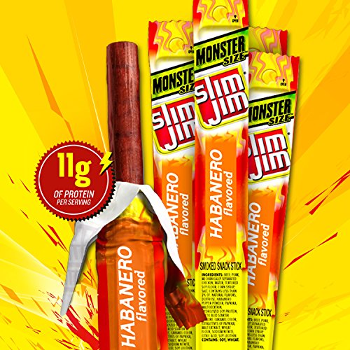Slim Jim Monster Smoked Meat Stick, Habanero Flavor, 1.94 Oz. 18-Count (Pack of 6)