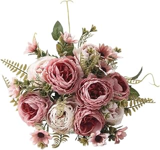 Pink Artificial Peony Rose Bouquet Fake Flowers for Home Decor Wedding Centerpiece Realistic Plastic Floral Arrangements Indoor Outdoor Party Decoration
