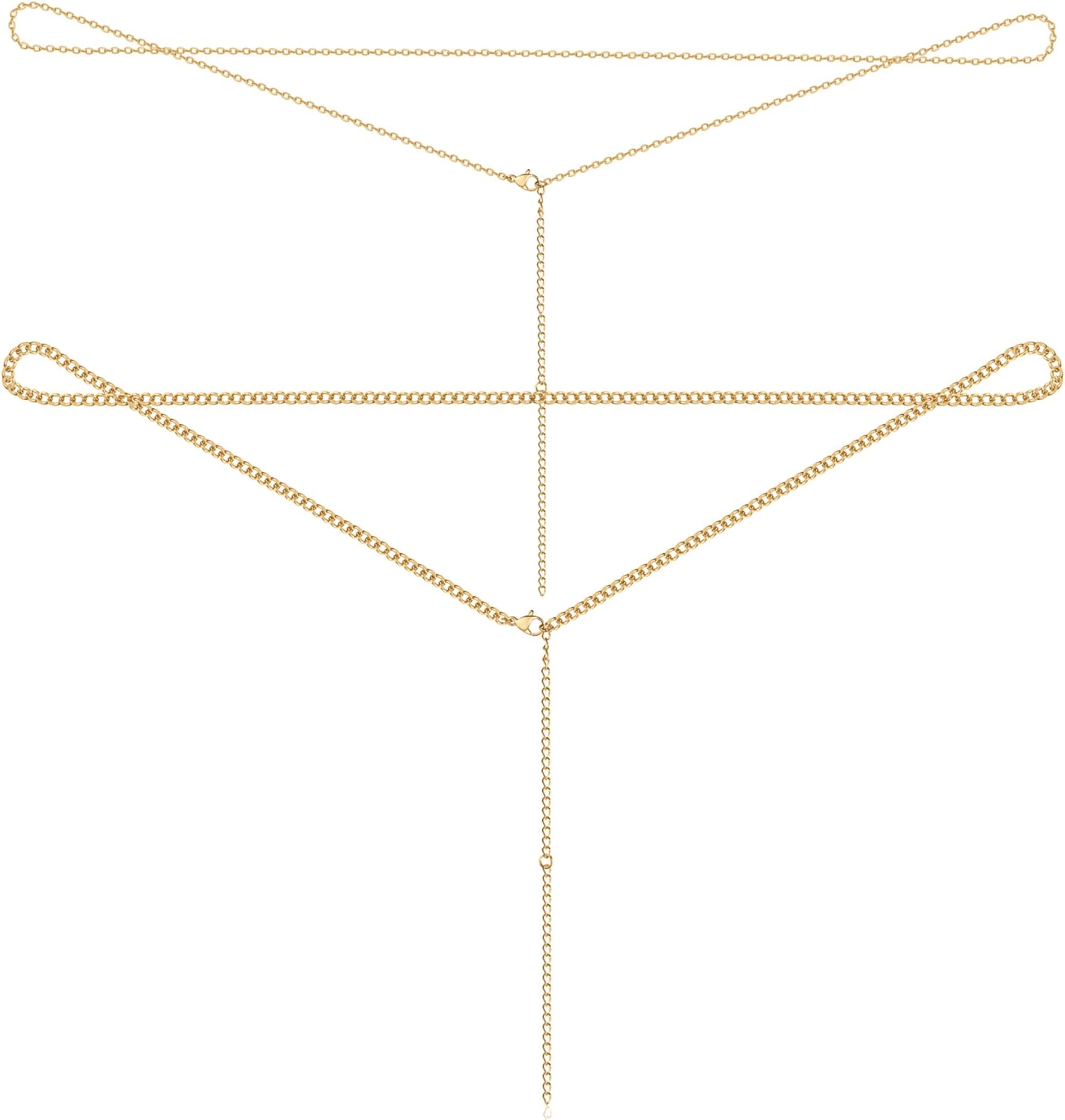 PAVOI14K Gold Plated Body Chains Jewelry for Women | Summer Festival Layered Body Jewelry | Chest & Waist Chain