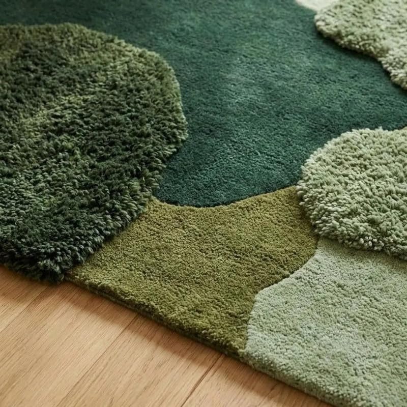 Kids Play Rug Hand Tufted Wool Area Rug Green Abstract Soft Plush Carpet for Bedroom Nursery Living Room 10x14 ft (120x168 inch)