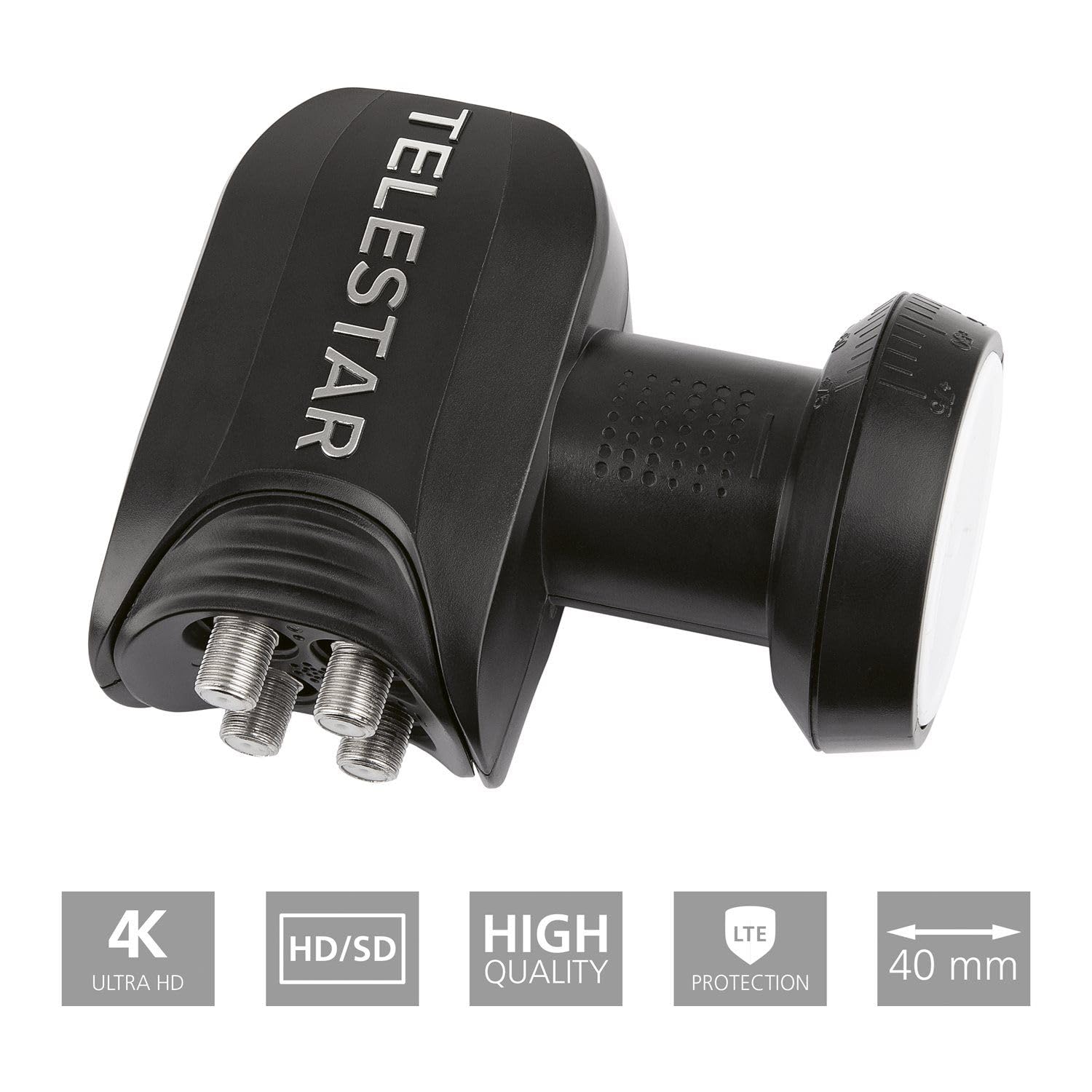 Tête LNB Quad universelle Telestar SkyQuad HC | Diamètre de feed 40 mm, facteur de bruit de 0,1 dB