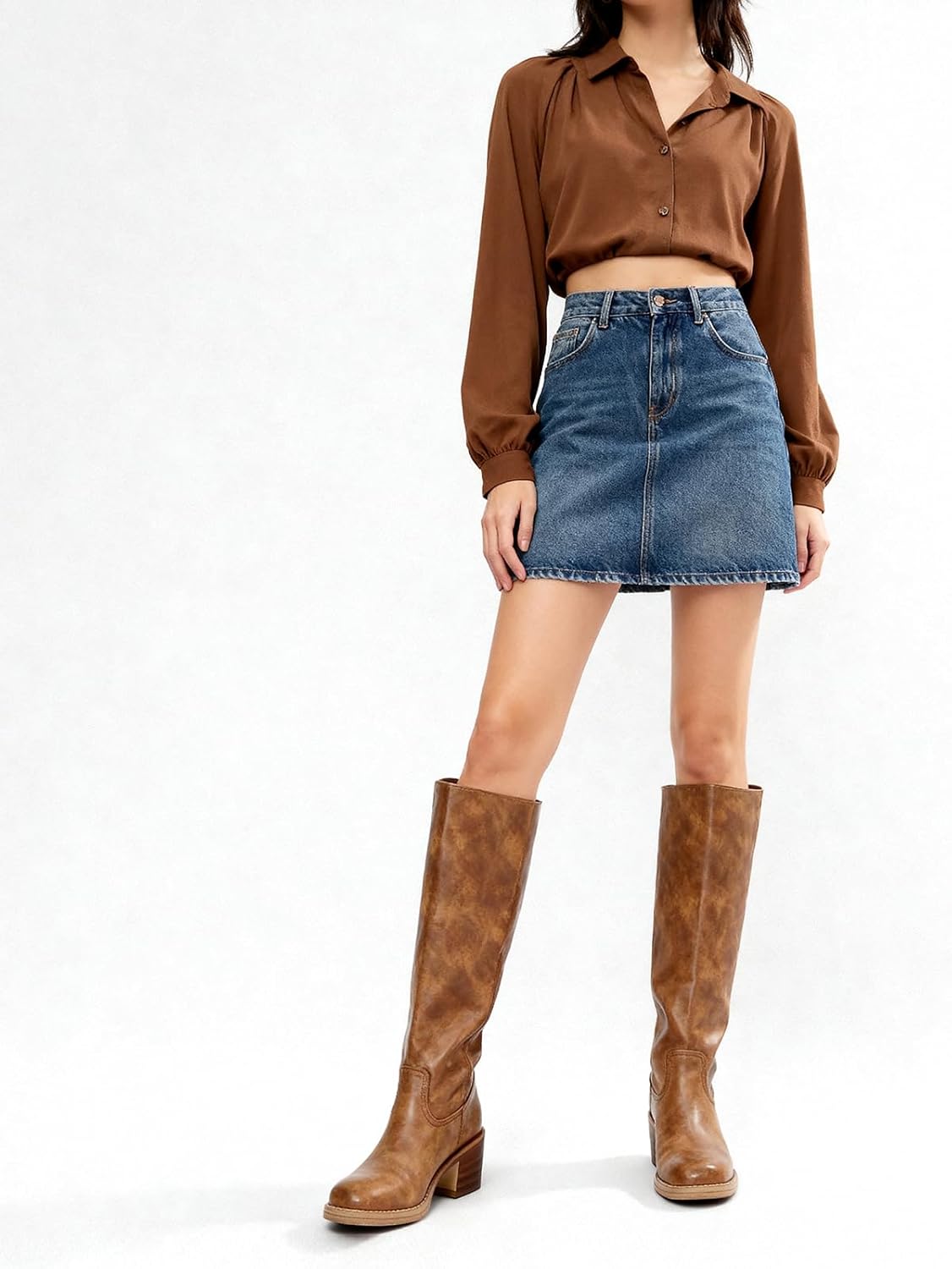 DOEYG Women's Banana Knee High Boots Square Toe Chunky Block Heel Tall Boots Wide Calf Fashion Comfortable Casual Pull on Long Boots - Image 3