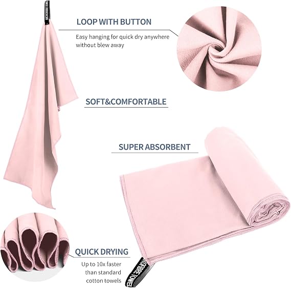 Microfiber Travel Towel, Soft Lightweight Quick Dry Towel, Super Absorbent Compact Travel & Sports & Beach Towels for Camping, Backpack, Gym, Swimming, Yoga, Hiking (M:2040 -Pink)