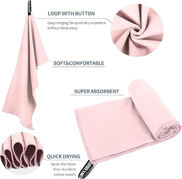 Microfiber Travel Towel, Soft Lightweight Quick Dry Towel, Super Absorbent Compact Travel & Sports & Beach Towels for Camping, Backpack, Gym, Swimming, Yoga, Hiking (M:2040 -Pink)