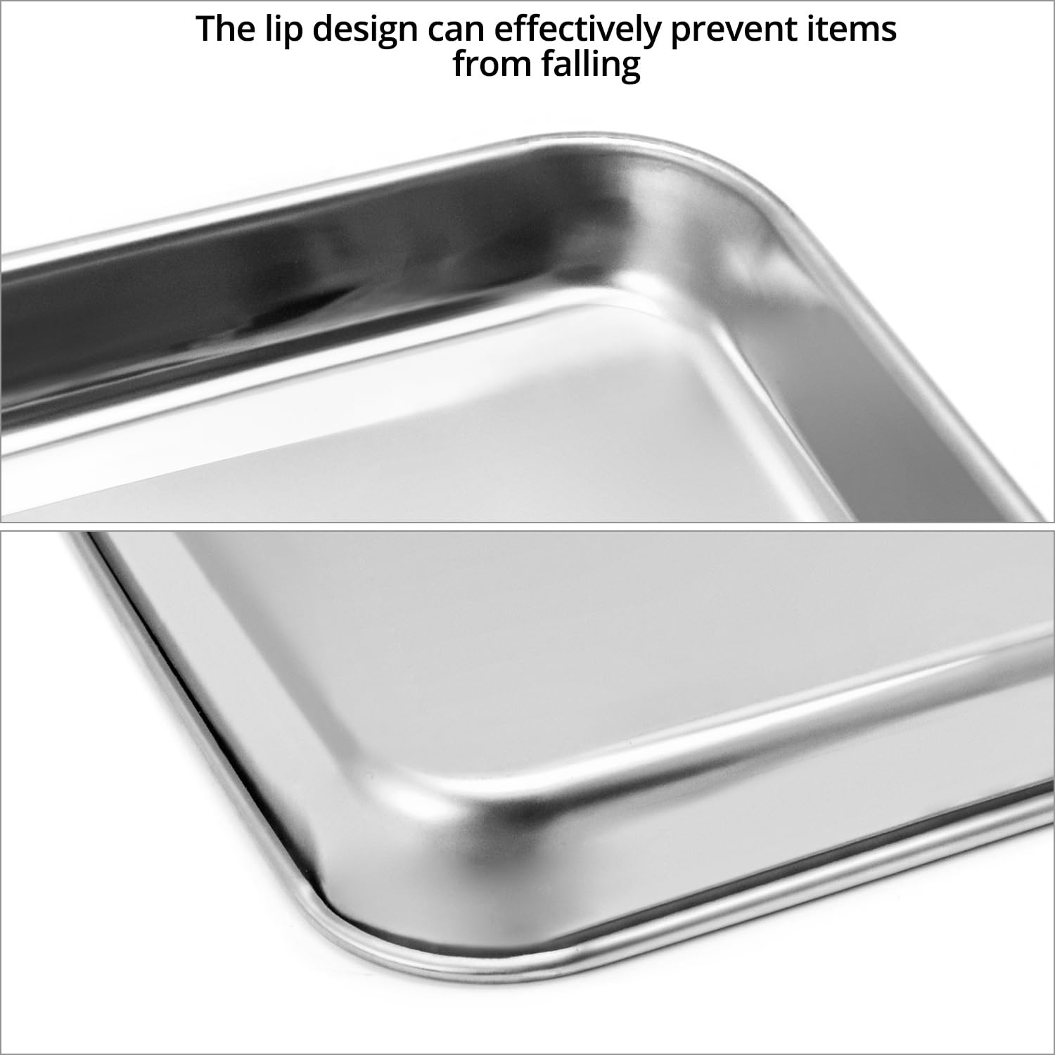 QWORK Stainless Steel Instrument Tray, Multipurpose Service Tray with Flat Bottom, for Lab Instruments, 15 3/4 x 11-13/16 x 1 5/16 inch, 8 Pack
