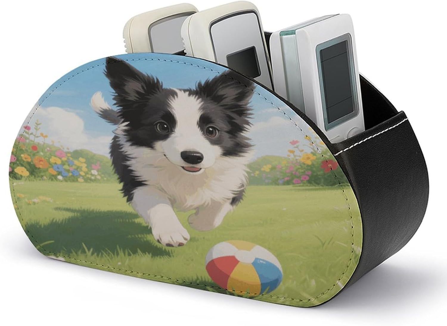 Puppy Playing Remote Control Holder with 5 Compartments for Table