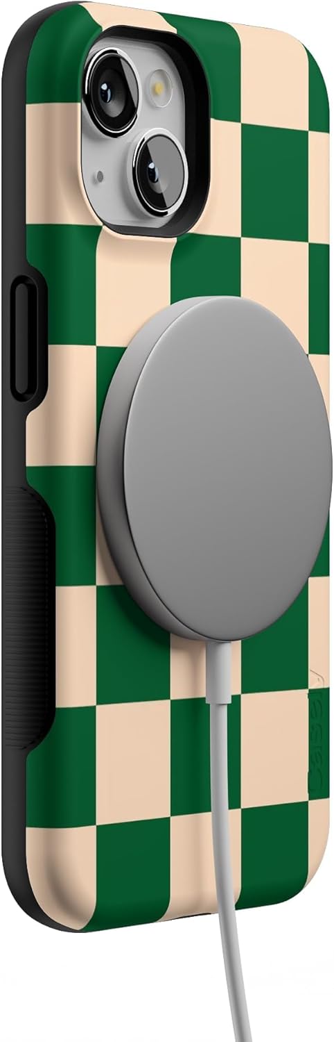 Casely iPhone 13 Case | Fit Check | Green Checkerboard | Bold Protective Design | Compatible with MagSafe
