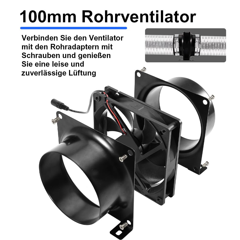 Wentylator rurowy 100 mm z regulatorem prędkości obrotowej – wentylator rurowy regulowany – wentylator osiowy z wtyczką EU, adapter kanałowy, siatka do namiotów uprawnych, szklarni, ogrodu